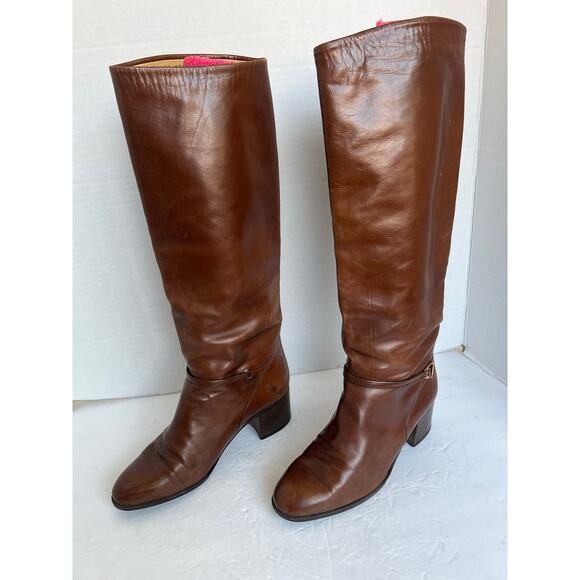 Auth Gucci Brown Leather Pull On Knee High Riding Low Heel Boots Sz 7 - Picture 2 of 16